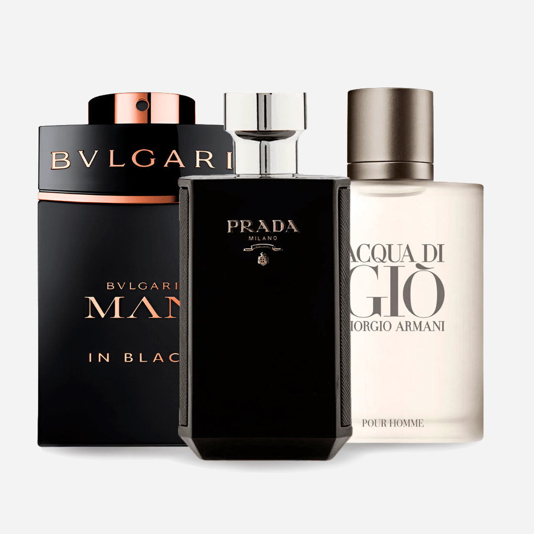 Coffret de 3 parfums Bvlgari In Black, Giorgio Armani Acqua Di Gio, L'Homme Prada Intense 100 ml
