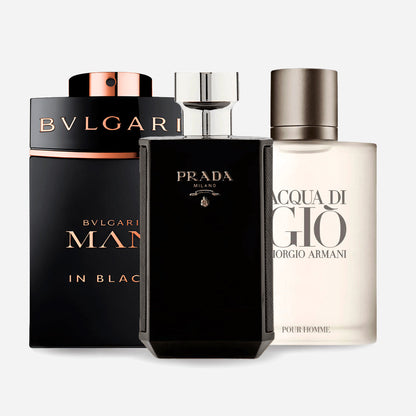 Coffret de 3 parfums Bvlgari In Black, Giorgio Armani Acqua Di Gio, L'Homme Prada Intense 100 ml