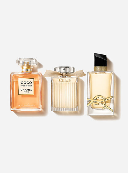 Coffret de 3 parfums Chanel COCO MADEMOISELLE, Yves Saint Laurent LIBRE et CHLOÉ 100 ml