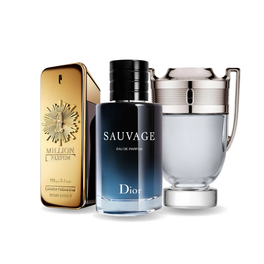 Coffret de 3 parfums : Paco Rabanne One Million, Dior Sauvage et Paco Rabanne Invictus 100 ml