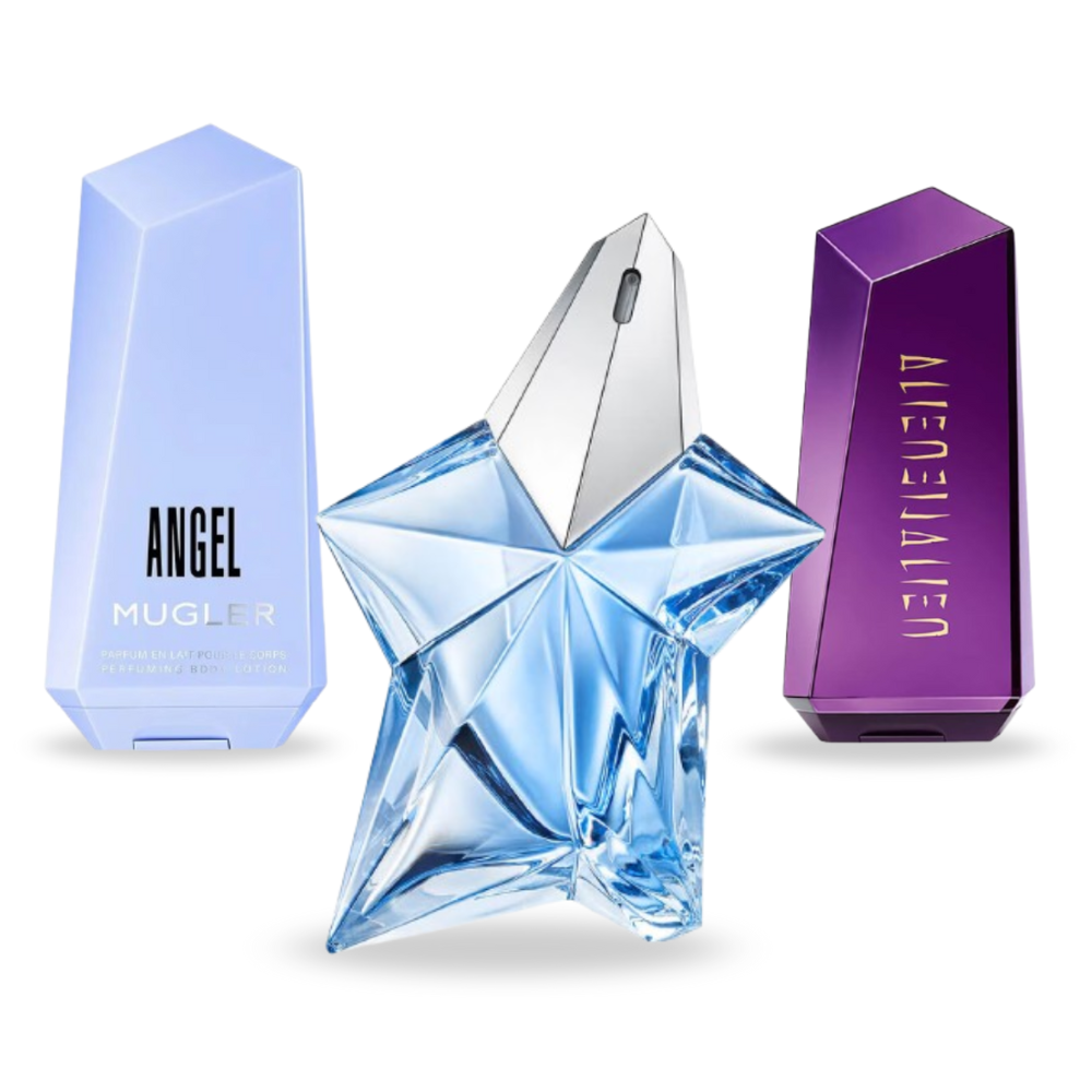 Coffret Douceur Céleste – Angel Body Cream, Angel Eau de Parfum et Alien Body Cream de Mugler [200 ml]