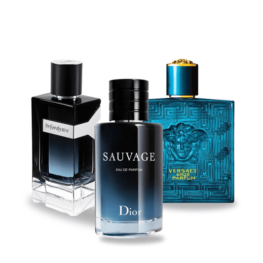 Coffret de 3 parfums Dior Sauvage, Yves Saint Laurent Y Men et Versace Eros 100 ml