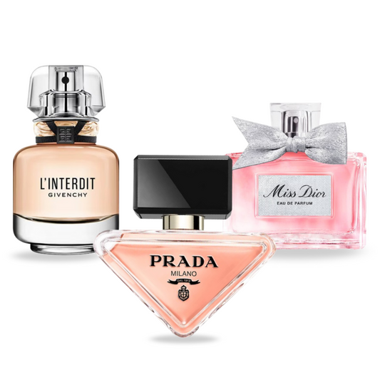 Coffret Paradoxe Élégant – Miss Dior de Dior, L’Interdit de Givenchy et Prada Paradoxe de Prada [100 ml]