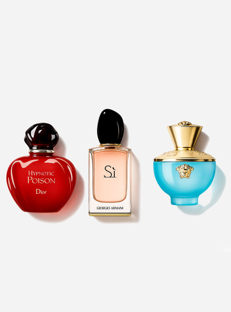 Coffret de 3 parfums Dior HYPNOTIC POISON, Giorgio Armani SÌ et Versace DYLAN TURQUOISE 100 ml