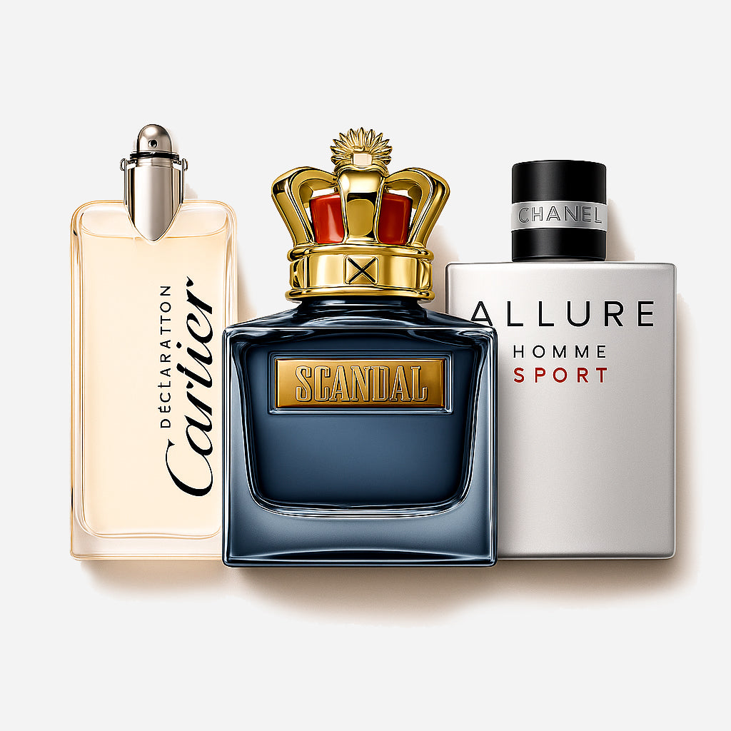 Coffret de 3 parfums Allure Homme Sport, Jean Paul Gaultier Scandal, Cartier Declaration 100 ml