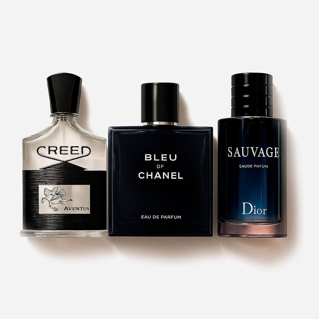 Coffret de 3 parfums Creed Aventus, Bleu de Chanel, Dior Sauvage 100 ml