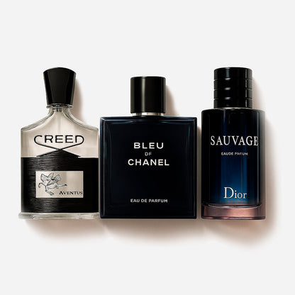 Coffret de 3 parfums Creed Aventus, Bleu de Chanel, Dior Sauvage 100 ml